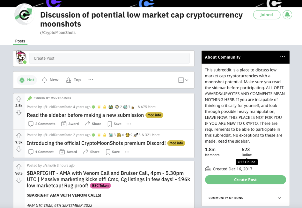 Community management - Subreddits like r/CrytpoMoonShots offer a space where enthusiasts can discuss the ICOs, NFTs, and more. Users stay updated with the trends and news in the crypto market.