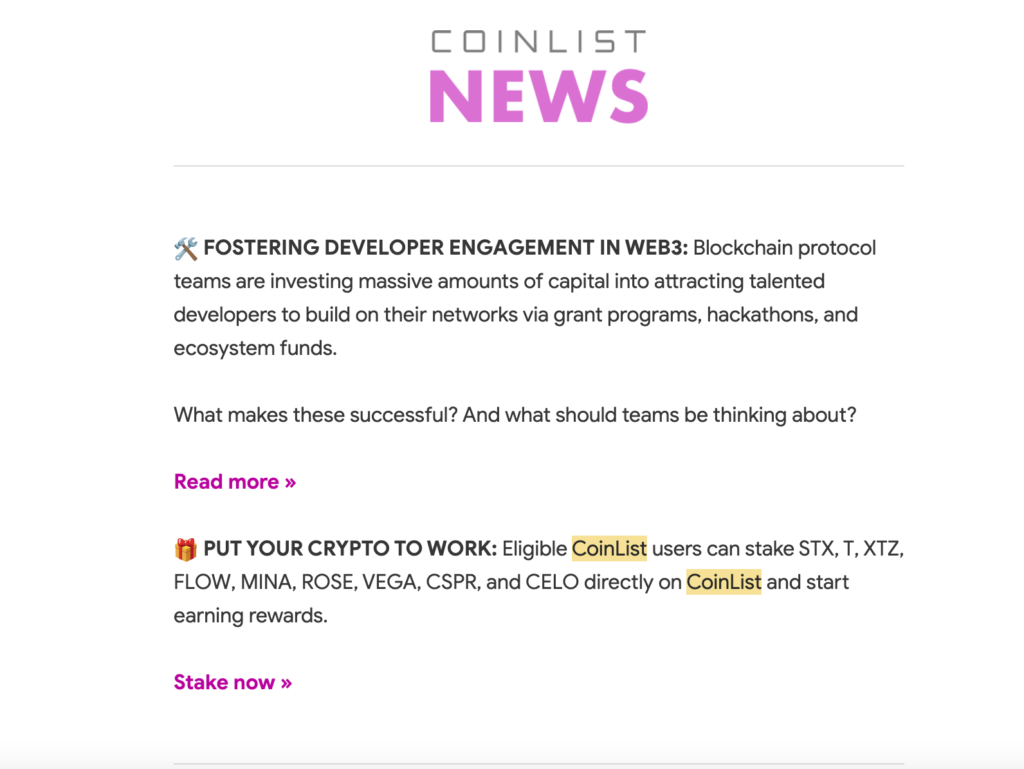 Coinlist newsletter